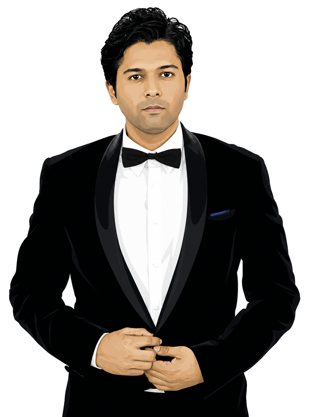 Saad Khan in a tuxedo — illustrated portrait